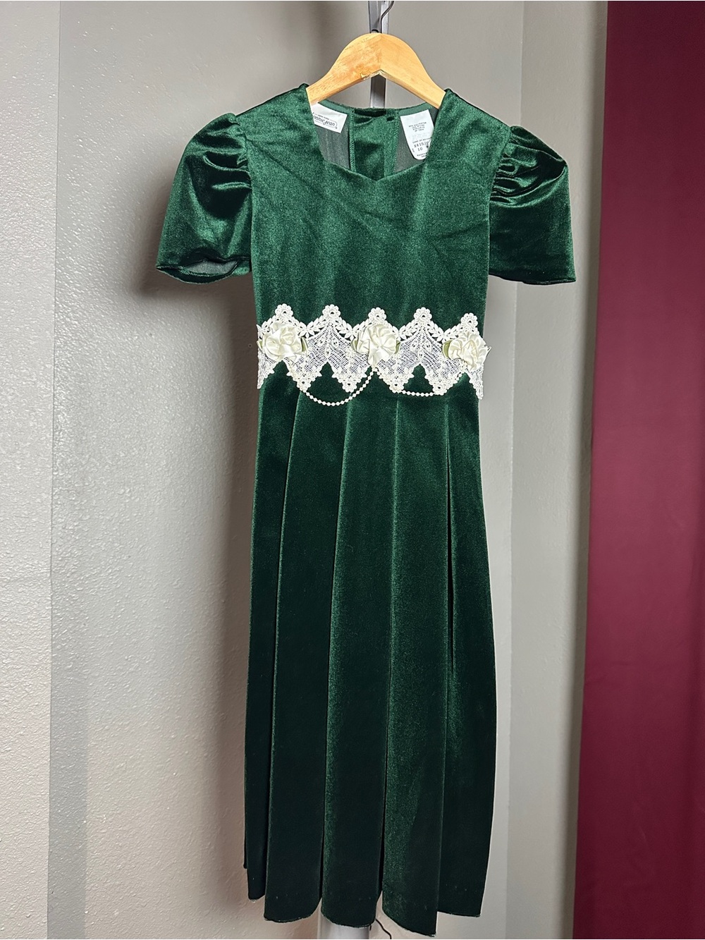 Vintage Bonnie Jean Velvet Lace Waist Midi Dress Size 10